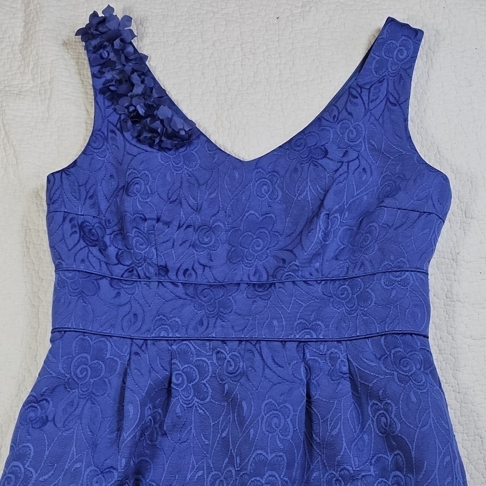 Tahari ASL Blue Jacquard Floral Sleeveless Dress - Picture 7 of 10
